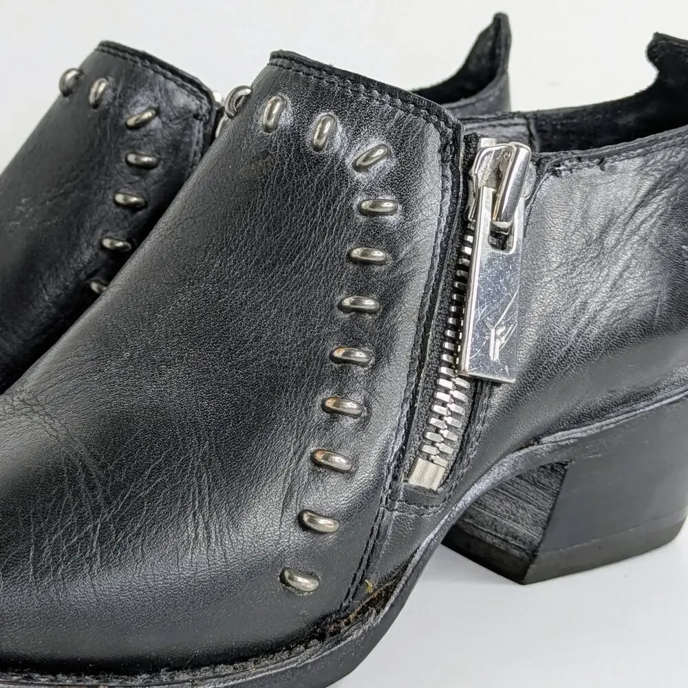 Frye Sacha Shooties 6 Black Leather Silver Stud Ankle Boots Heritage Style - Picture 4 of 16